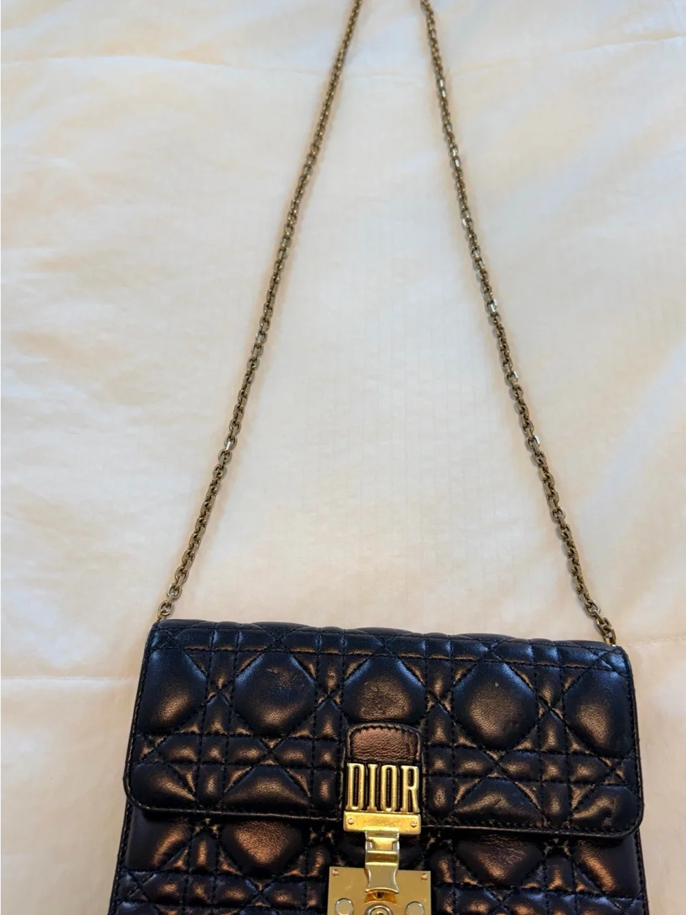 Dior Black Quilted Leather Phone Case with Gold Hardware